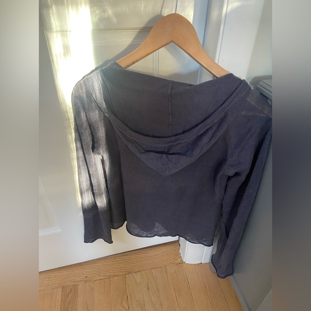 ISLAND COMPANY Womens Linen Top Hoodie Thin XS S Dark Grey Gray NEW NWOT - Picture 3 of 3